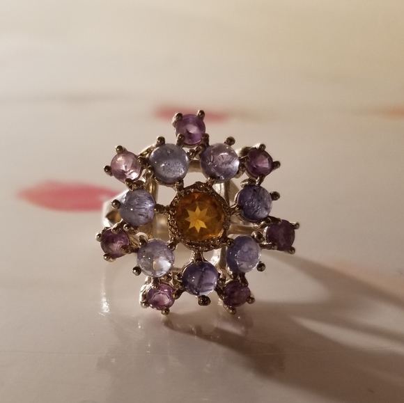 Vintage Sterling Silver Princess Ring with Tanzanite, Amethyst and Citrine - Picture 3 of 16